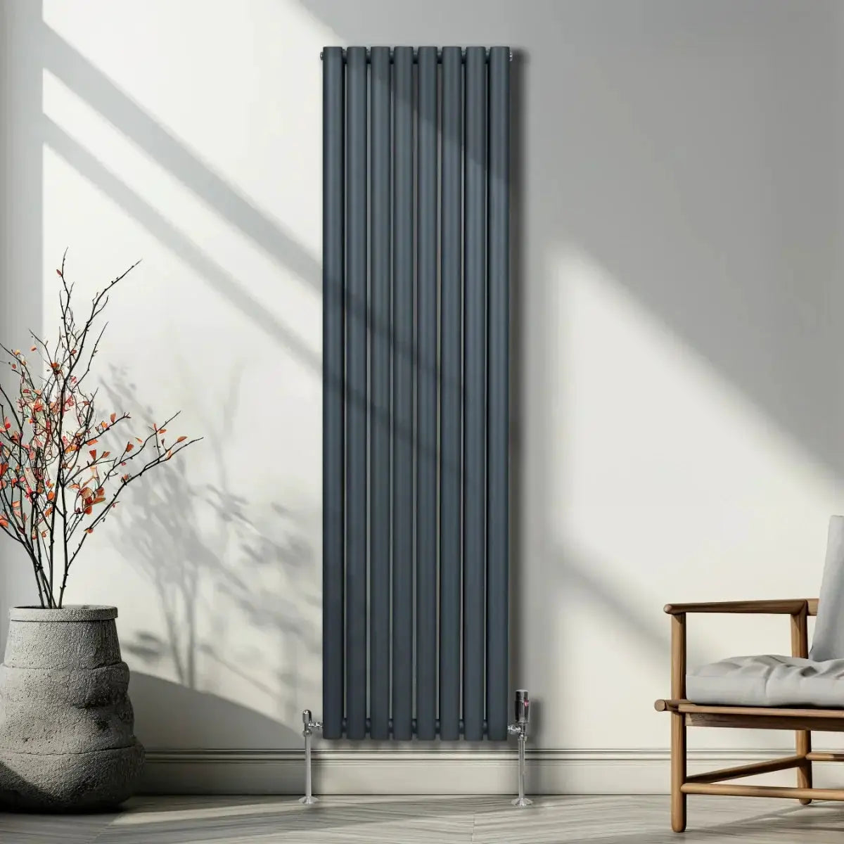 Monster Shop Oval Column Radiator & Valves - 1800mm x 480mm – Anthracite Grey -