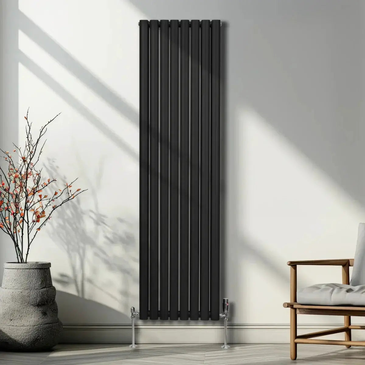 Monster Shop Oval Column Radiator & Valves - 1800mm x 480mm – Black -