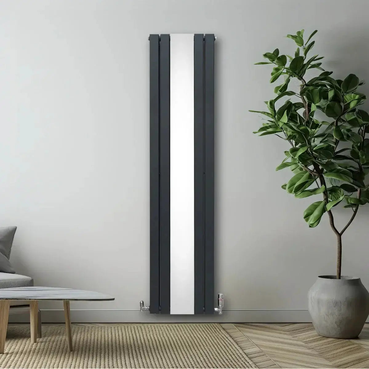 Monster Shop Flat Mirror Radiator & Valves - 1800mm x 425mm - Anthracite Grey -