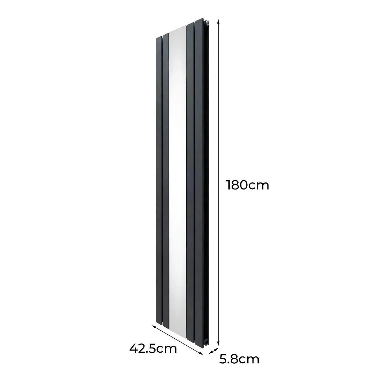 Monster Shop Flat Mirror Radiator & Valves - 1800mm x 425mm - Anthracite Grey -
