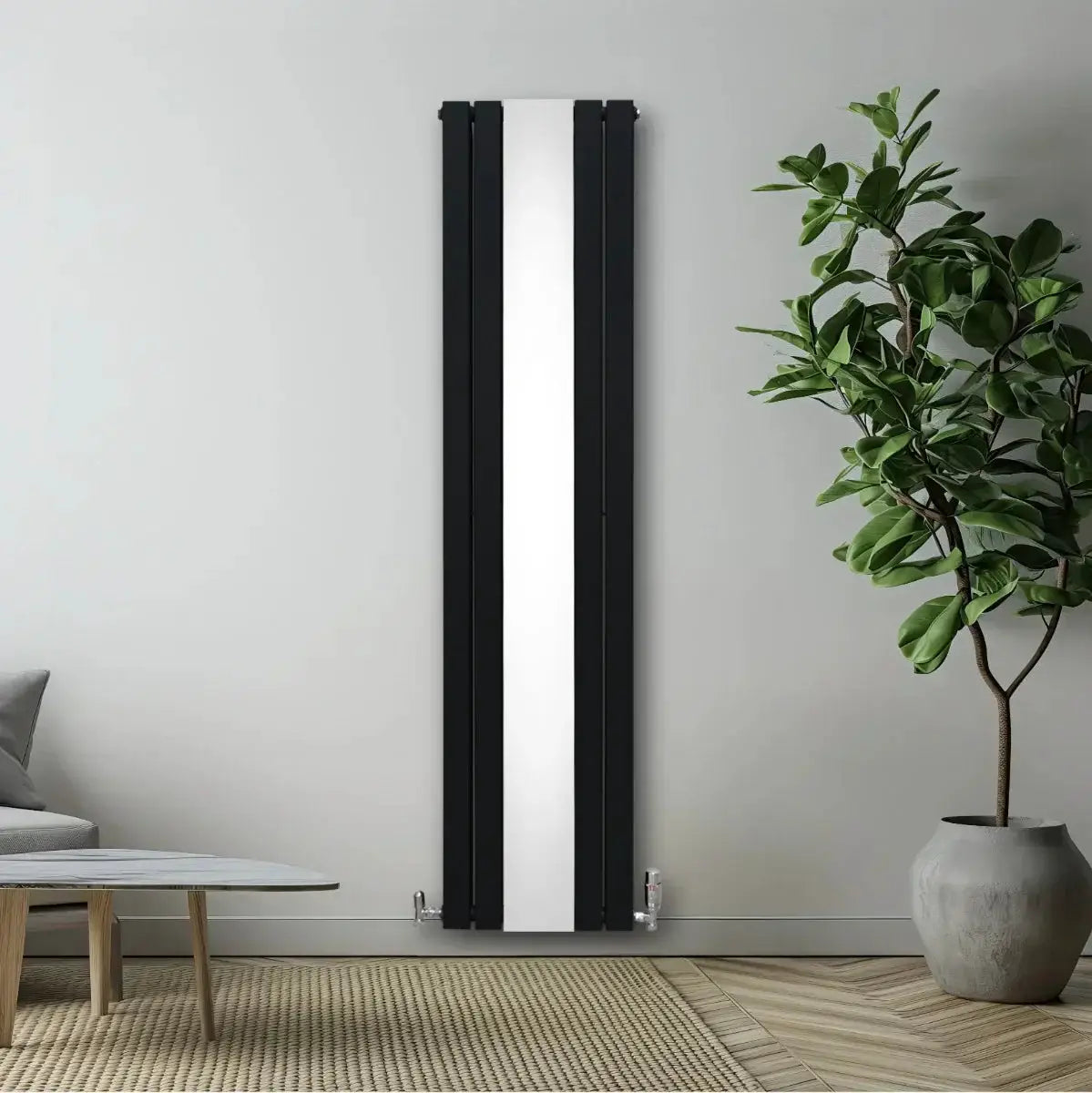 Monster Shop Flat Mirror Radiator & Valves - 1800mm x 425mm - Black -