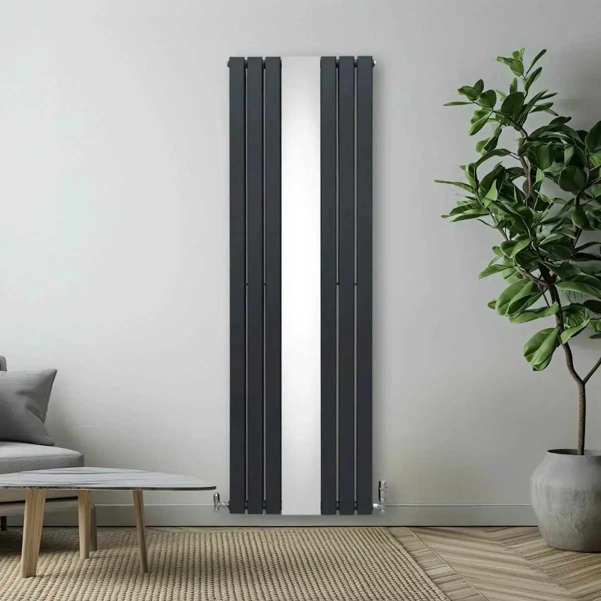 Monster Shop Flat Mirror Radiator & Valves - 1800mm x 565mm - Anthracite Grey -