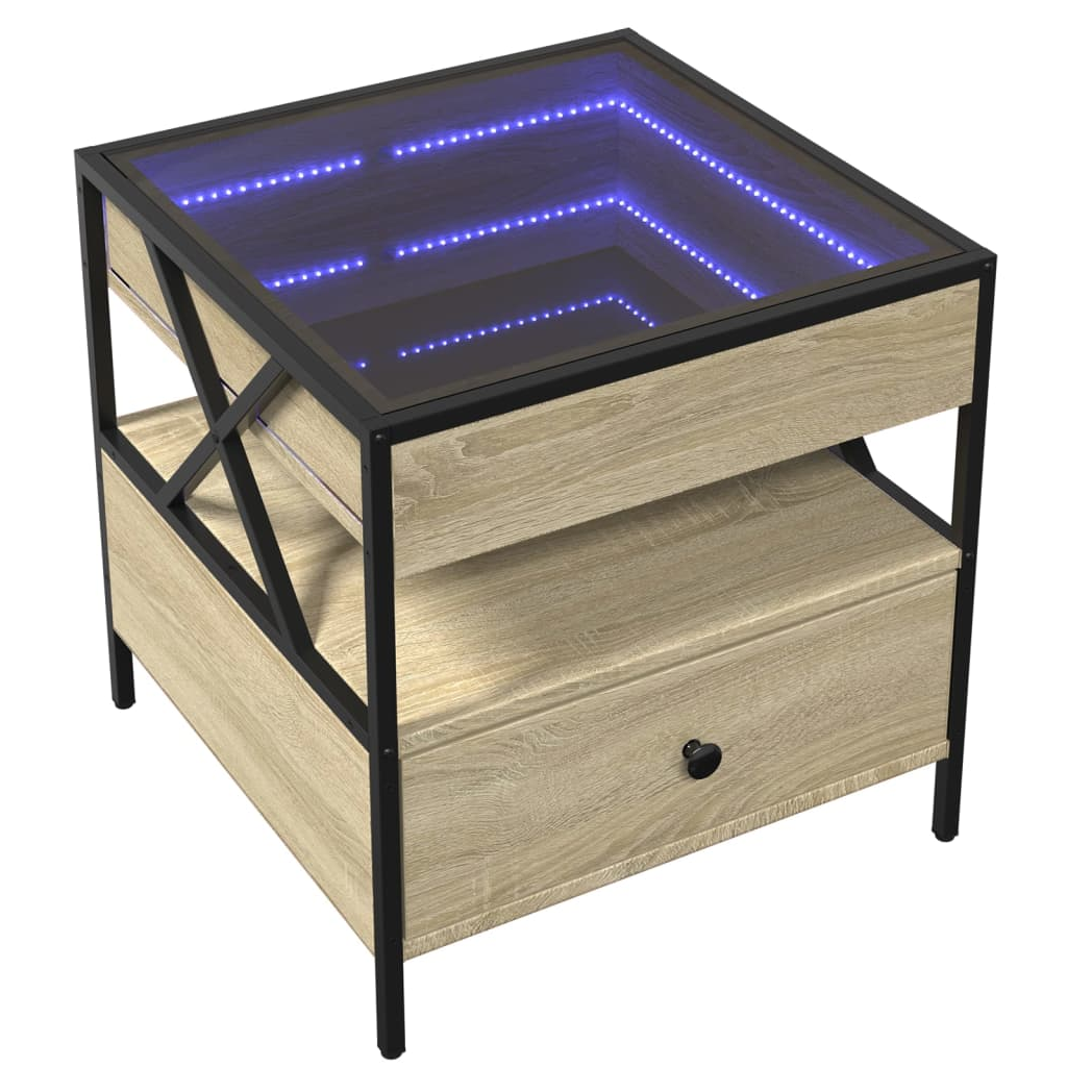 vidaXL Coffee Table 50x50x51 cm RGB Infinity LED Mirror Sonoma Oak For Living Room Decor by vidaXL