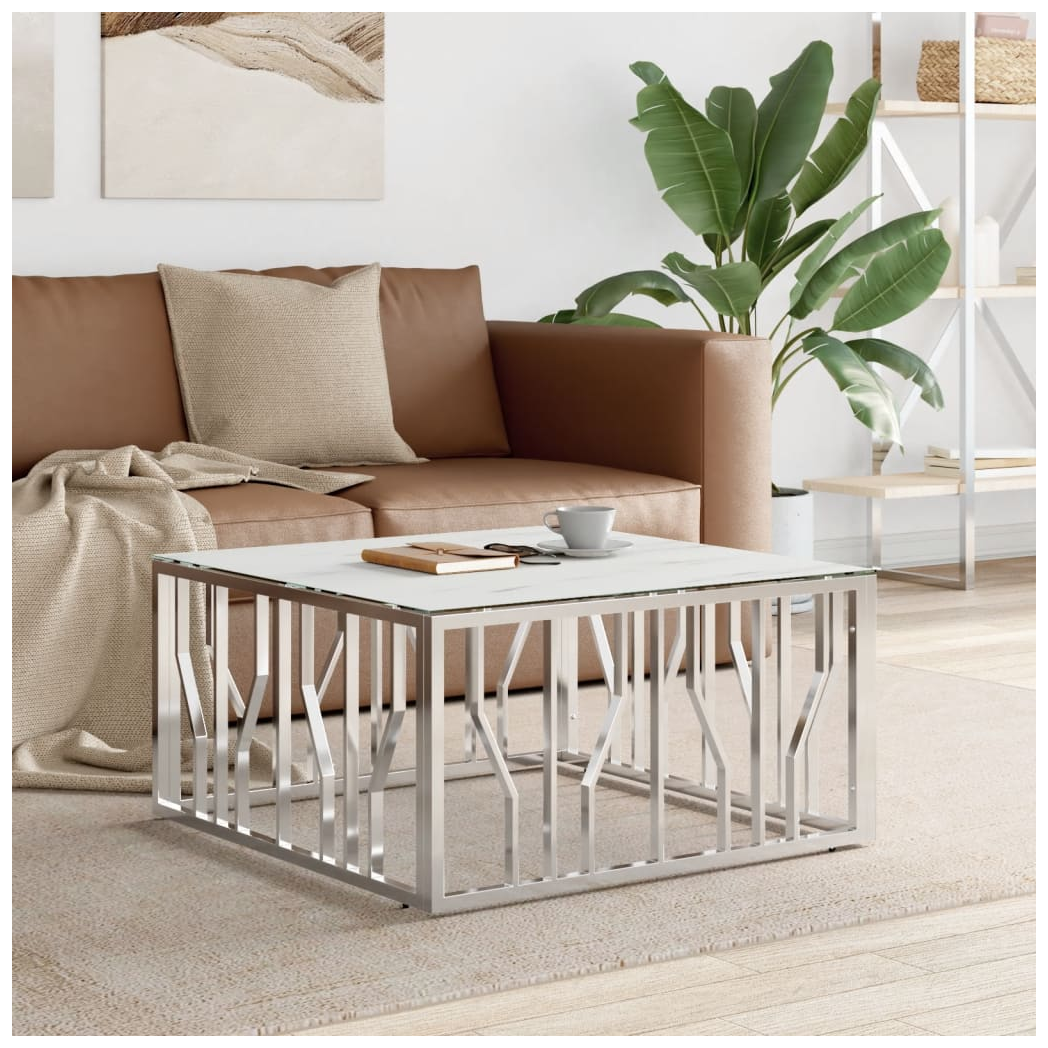 VidaXL Coffee Table 80x80x40 cm Stainless Steel And Glass Modern Living Room Decor by vidaXL