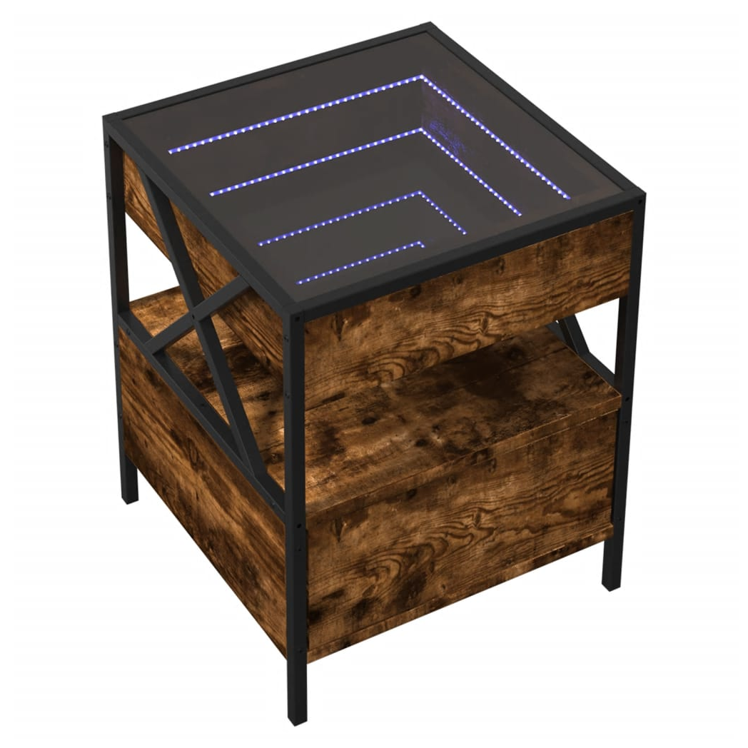 vidaXL Coffee Table 40x40x51 cm Infinity LED Mirror Smoked Oak Finish For Living Room by vidaXL