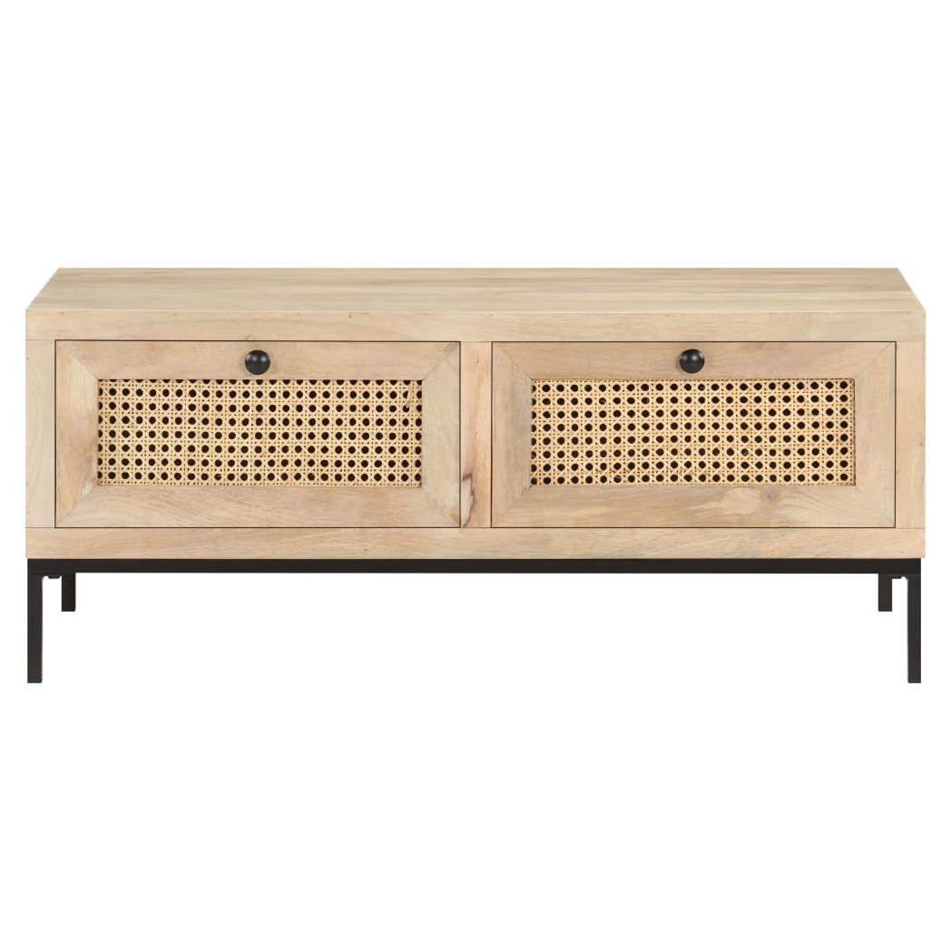 vidaXL VidaXL Coffee Table 90x50x37 cm Solid Mango Wood and Natural Cane for Living Room Decor - Coffee Table