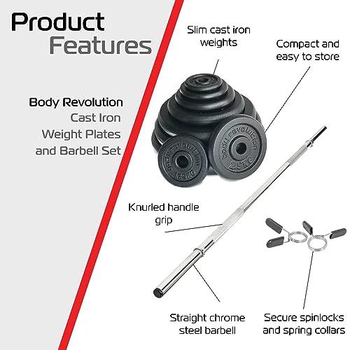 1.2m 1" Barbell and 5kg Set Cast Iron Weight Plate by Monster Shop