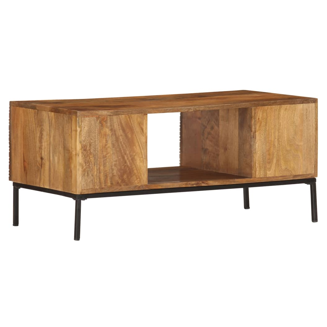 vidaXL VidaXL Coffee Table 90x45x40 cm Solid Mango Wood Handcarved Grid Front for Living Room Decor - Coffee Table