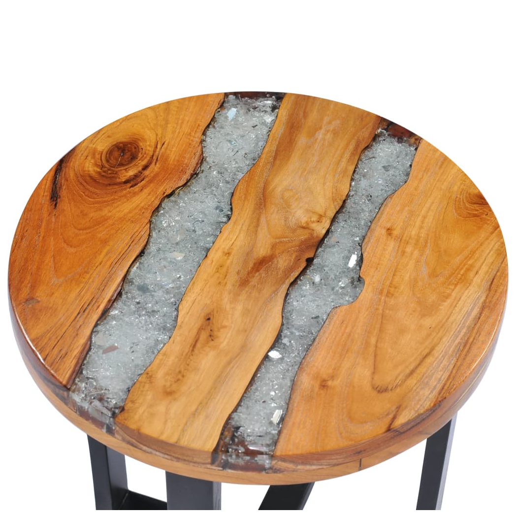 vidaXL VidaXL Coffee Table 40x45 cm Solid Teak Wood and Polyresin Round Top Rustic Living Room Decor - Coffee Table