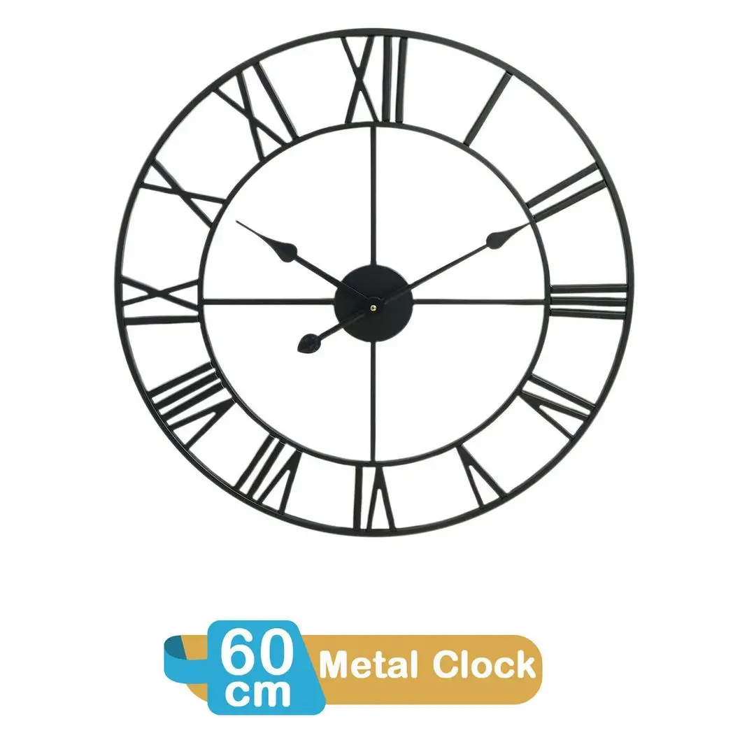 Un-Branded 60CM ROMAN METAL CLOCK BLACK - Clock