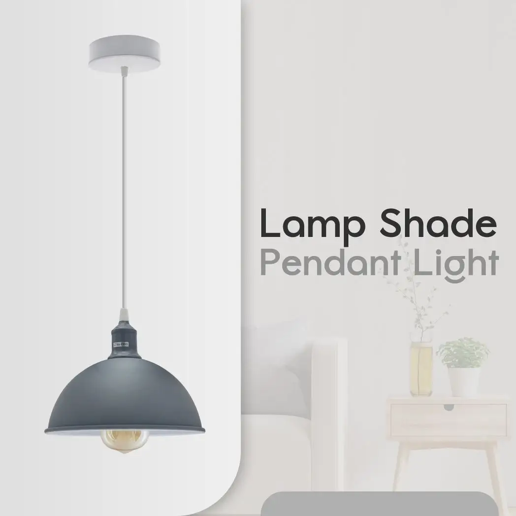 Un-branded 2Pack Dome Shaped Grey Loft Style Sturdy Metal Lamp Shade Pendant Lights 21cm Bottom Spray Painted Finish Inner White - Ceiling Lights