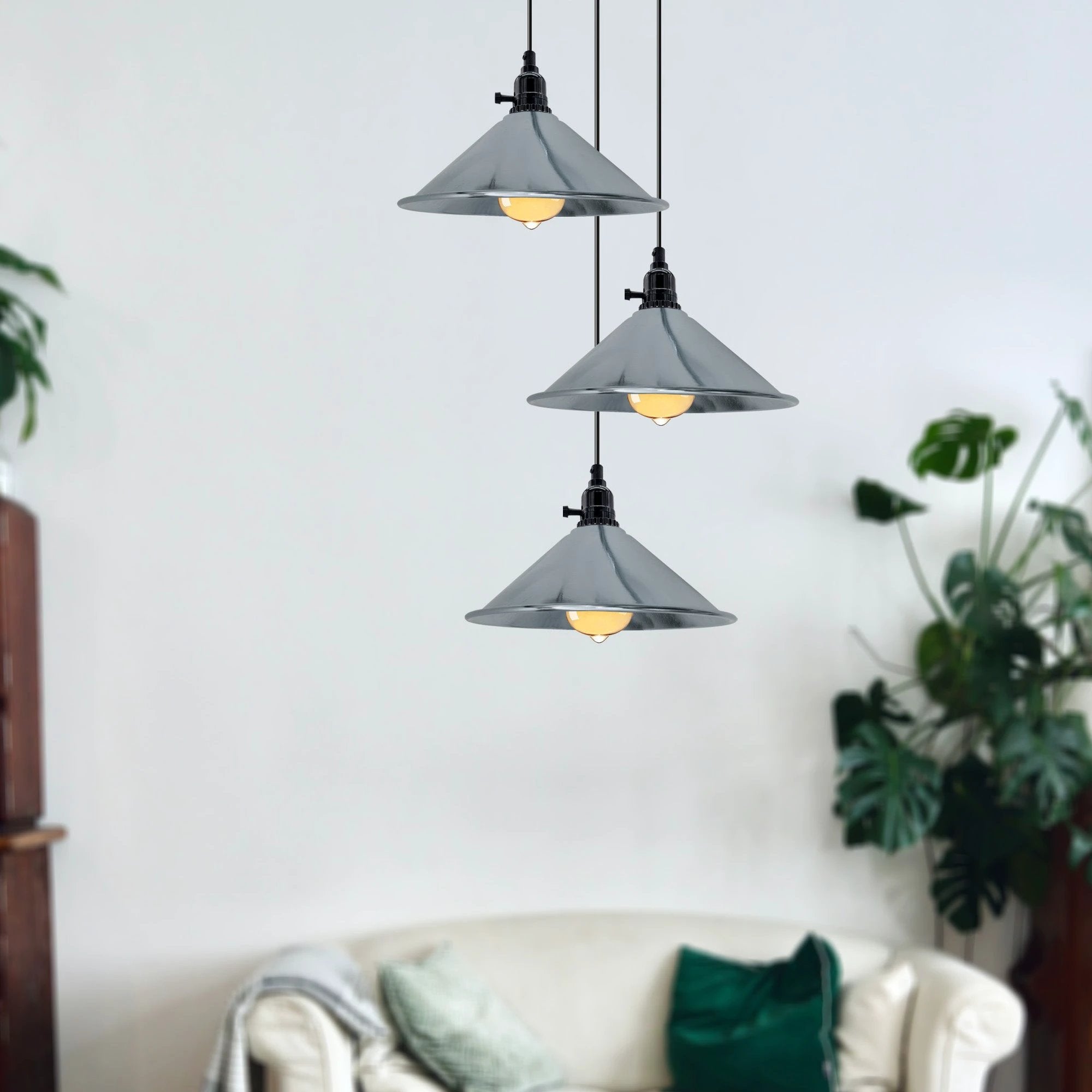 Industrial 3-Head Cone Pendant 22cm Adj Cord Home by LEDSONE