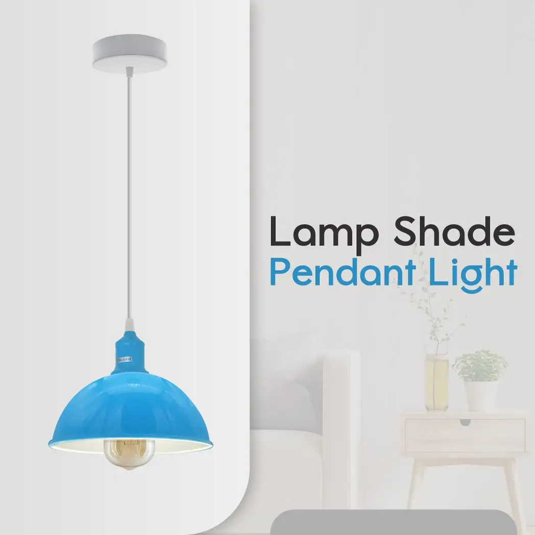 Un-branded 2Pack Dome Shaped Blue Loft Style Sturdy Metal Lamp Shade Pendant Lights 21cm Bottom Spray Painted Finish Inner White - Ceiling Lights