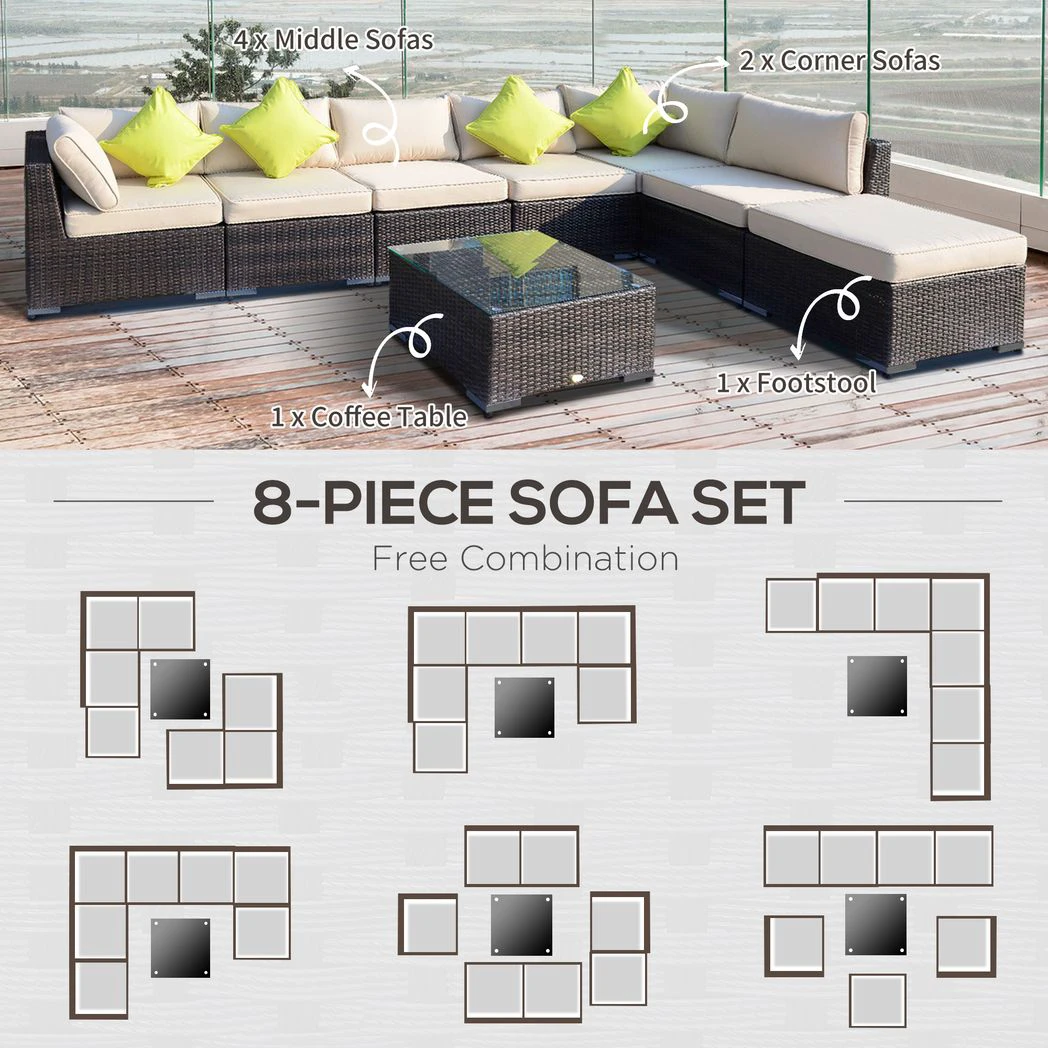 8 Pcs Rattan Sofa Set W/Cushions by Outsunny
