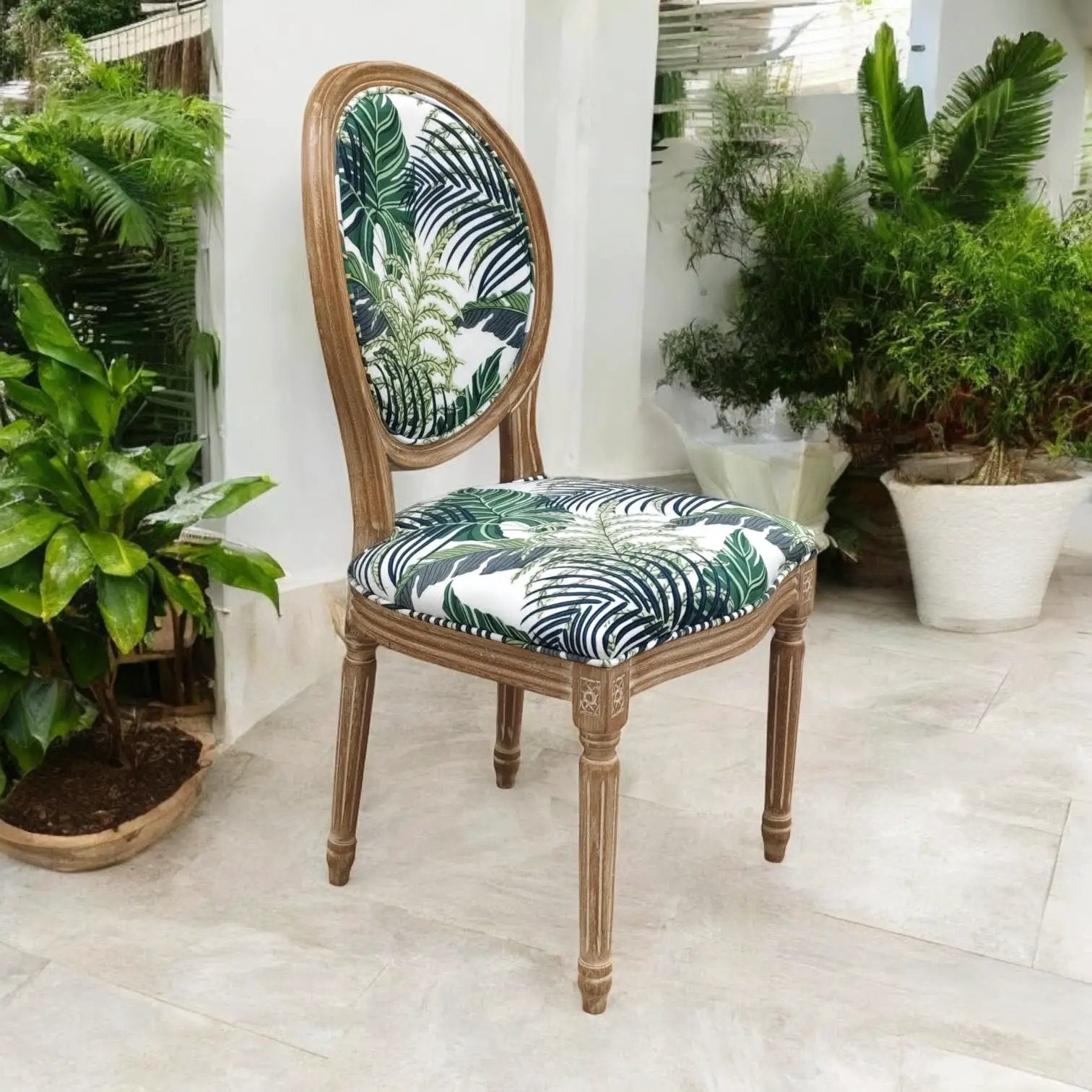 MSL 97CM PALM LEAF FABRIC LOUIS CHAIR - Dining Chairs