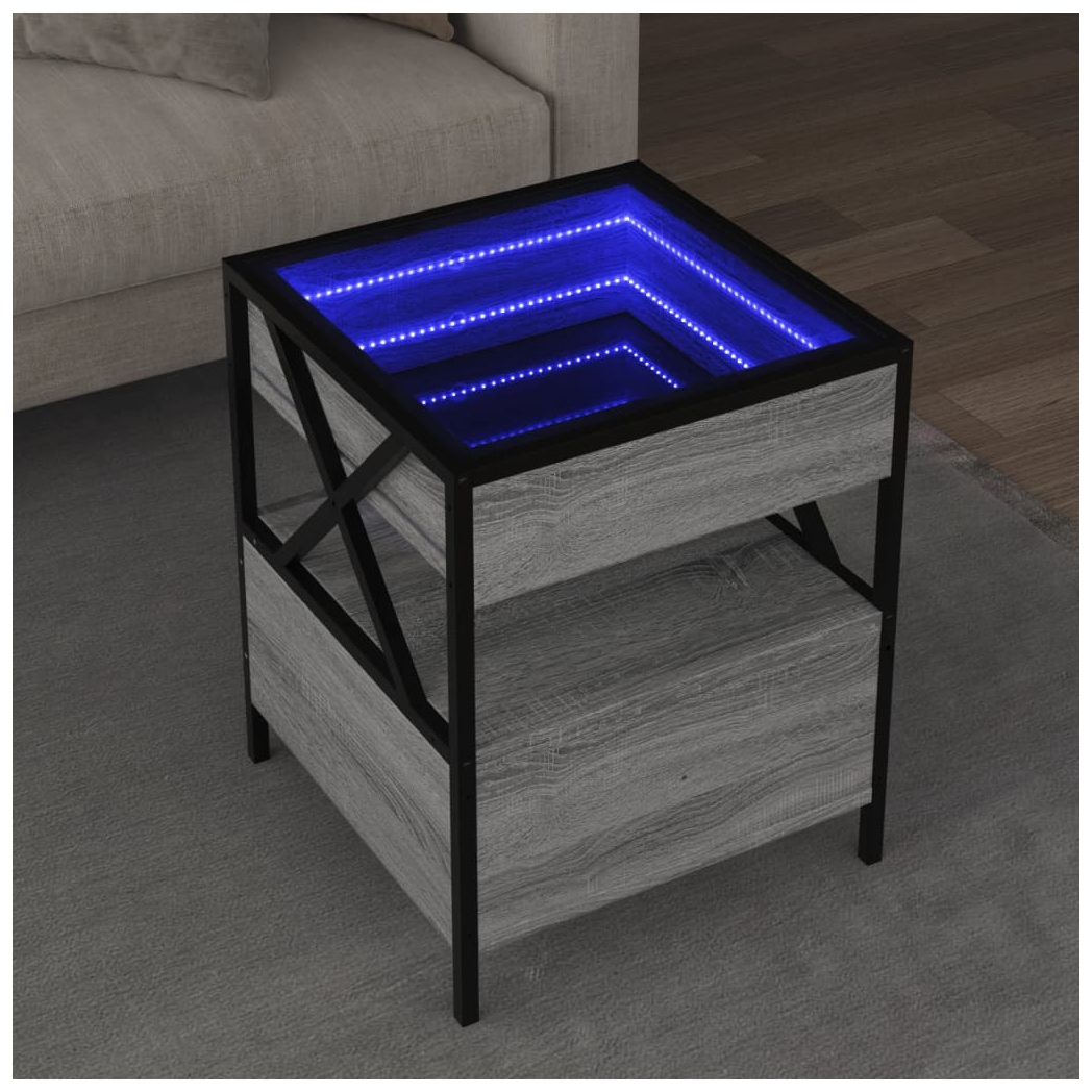 VidaXL Coffee Table 40x40x51 cm Infinity LED Mirror Grey Sonoma for Living Room by vidaXL