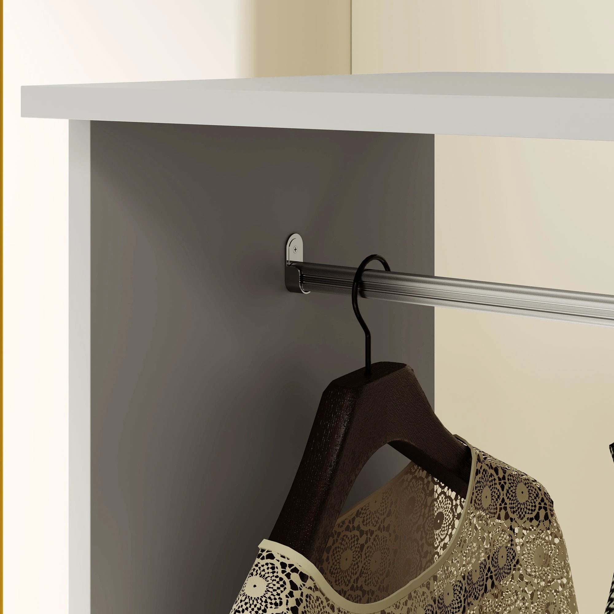 HOMCOM HOMCOM Rolling Open Wardrobe Hanging Rail Storage Shelves for Clothes, Grey - Wardrobe