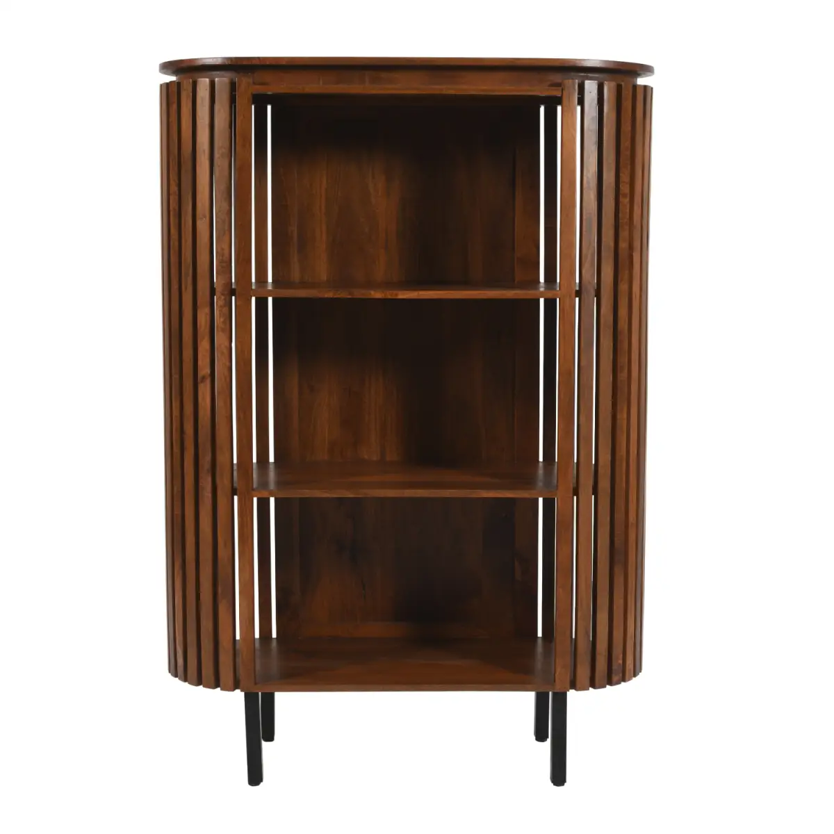 Indian Hub Slatted Mango Wood Bookcase- Medium High - Bookcase