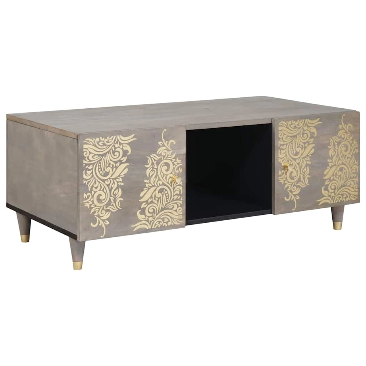 vidaXL Coffee Table 100x54x40 cm Solid Mango Wood with Gold Damask Panels for Modern Living Room by vidaXL
