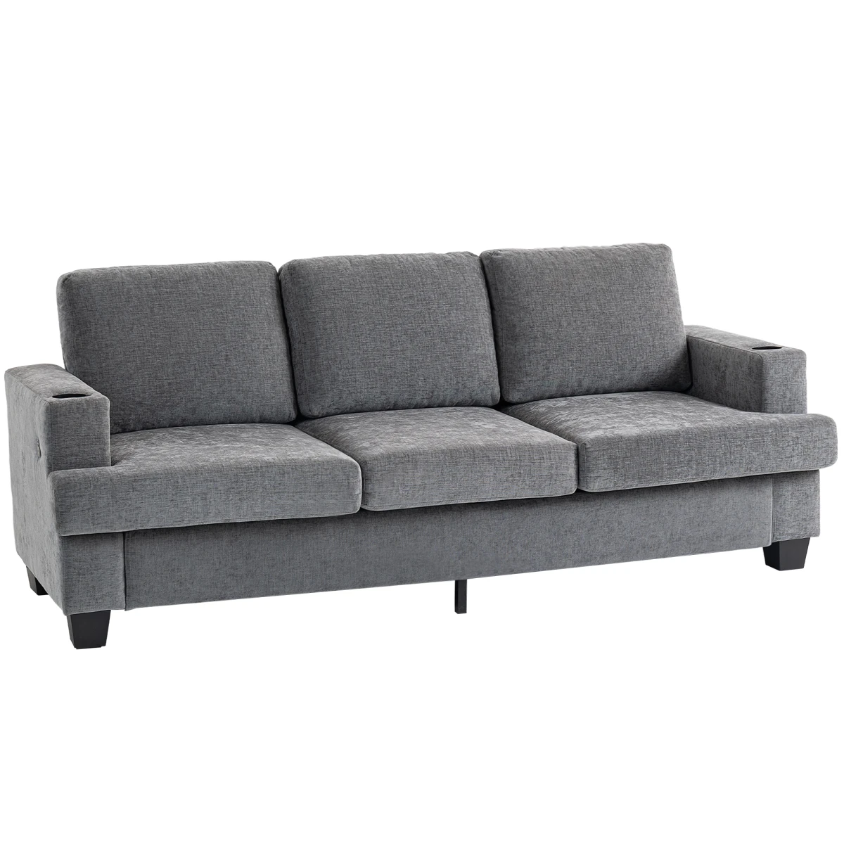 HOMCOM Homcom Sofa 3 Seater Gray With USB Ports Cup Holders Home - Sofa