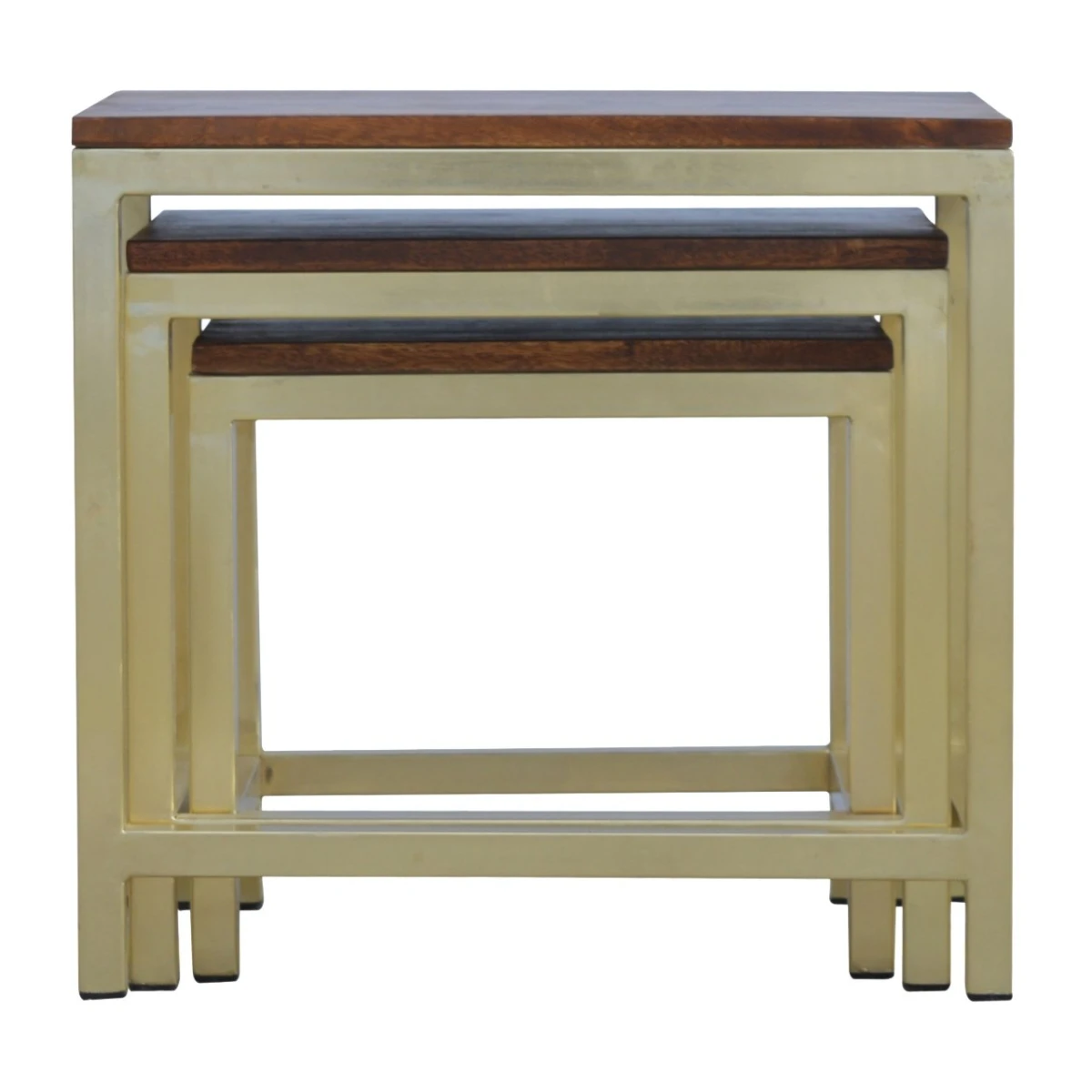 Artisan Mango Wood Stool Set S M L Brass Base by Artisan Furniture
