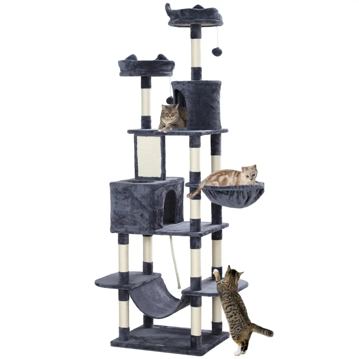 PawHut PawHut 206cm Cat Tree with Scratching Posts, Beds, Condos, Toys, Dark Grey - Cat Tree