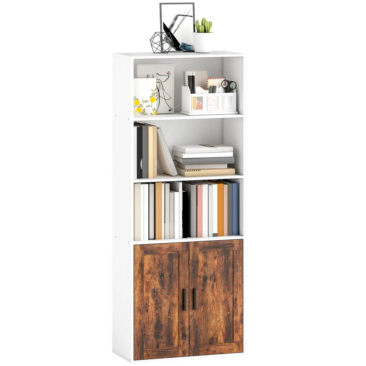 HOMCOM HOMCOM 5-Tier Bookcase, Tall Bookshelf with Adjustable Shelf, Rustic Brown - Bookcase
