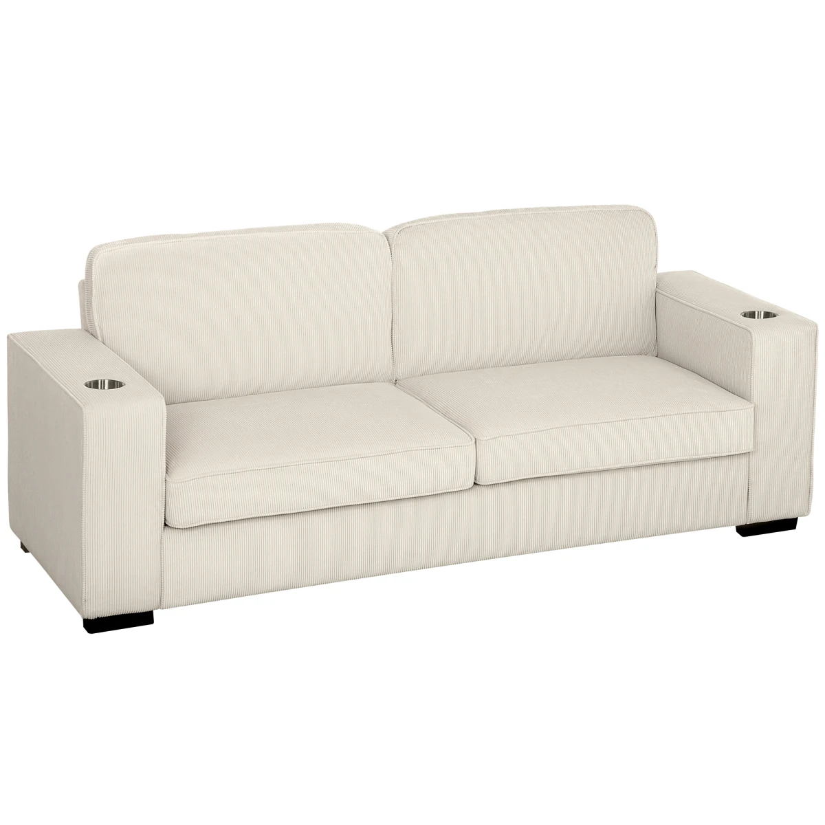 HOMCOM Three Seater Sofa Corduroy Cream White Cup Holders - Sofa