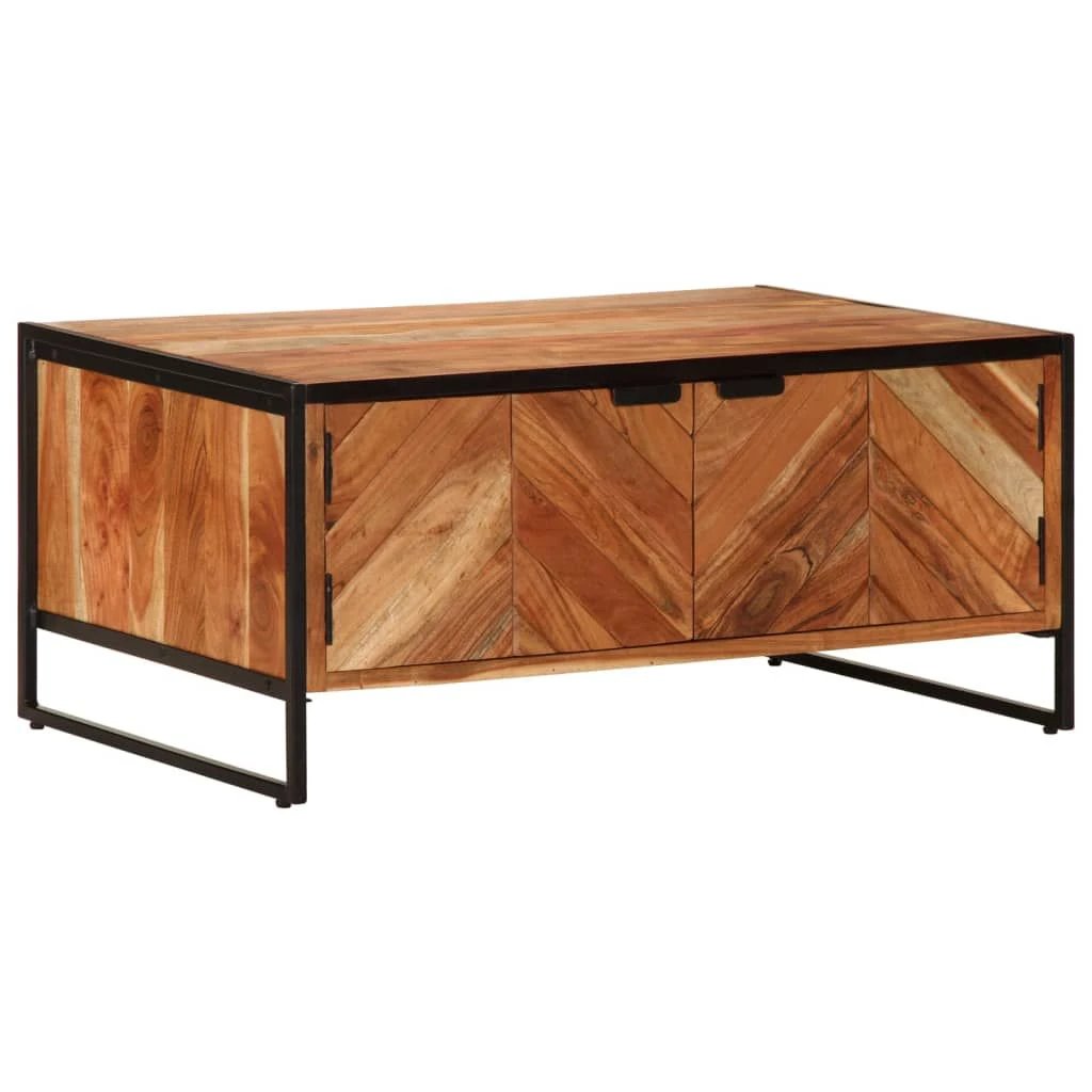 vidaXL VidaXL Coffee Table 90x55x40 Cm Solid Acacia Wood With Sturdy Black Metal Frame For Living Room Decor - Coffee Table