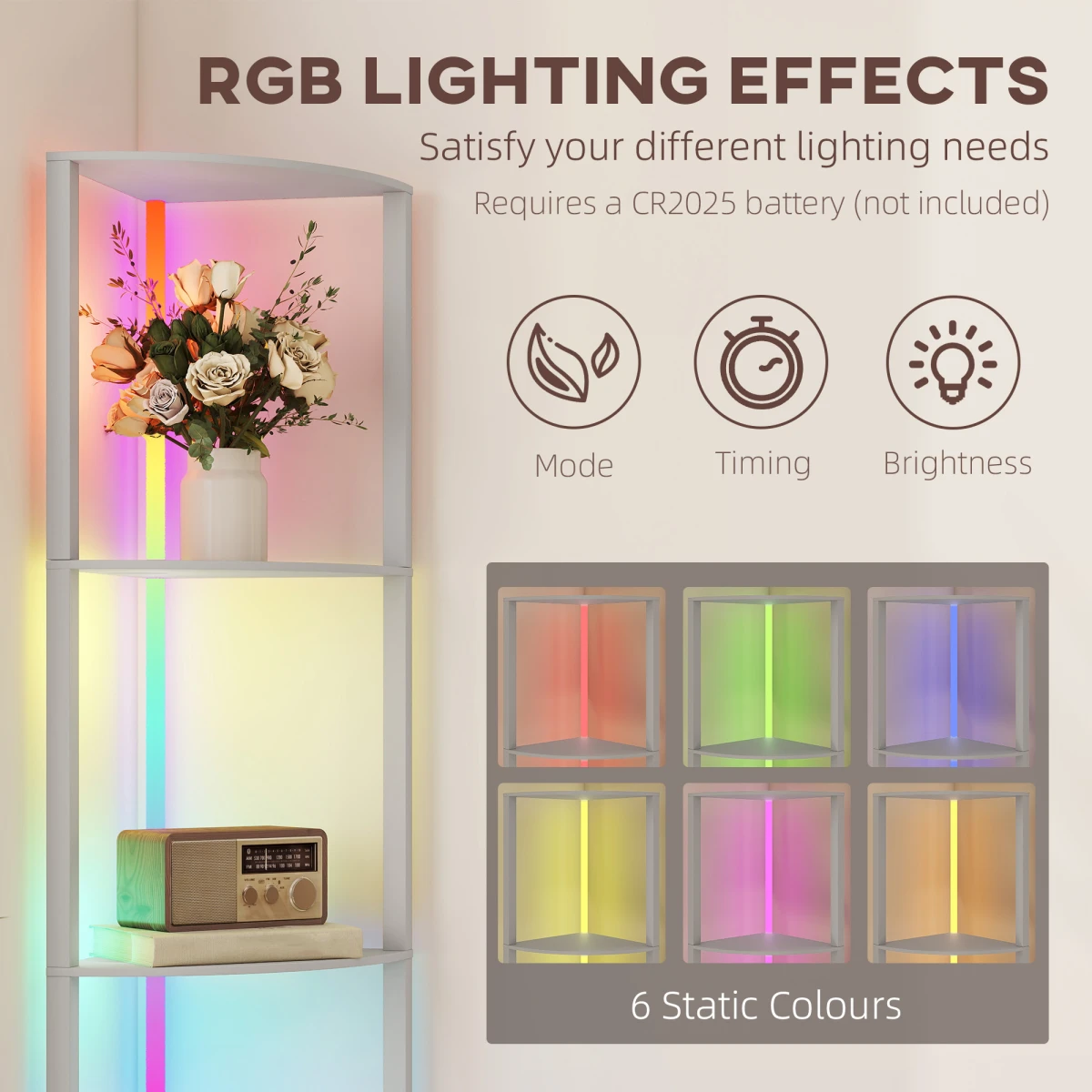 Premium Floor Lamp Tall Narrow With RGB Lighting Remote Control Five Tier Shelves For Small Spaces by N/A