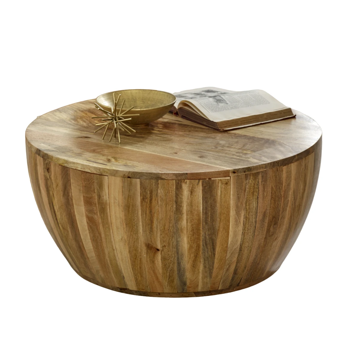 Surrey Drum Coffee Table Round Diameter 40cm Solid Mango Wood Handcrafted Eco Friendly Living Room Decor by Indian Hub