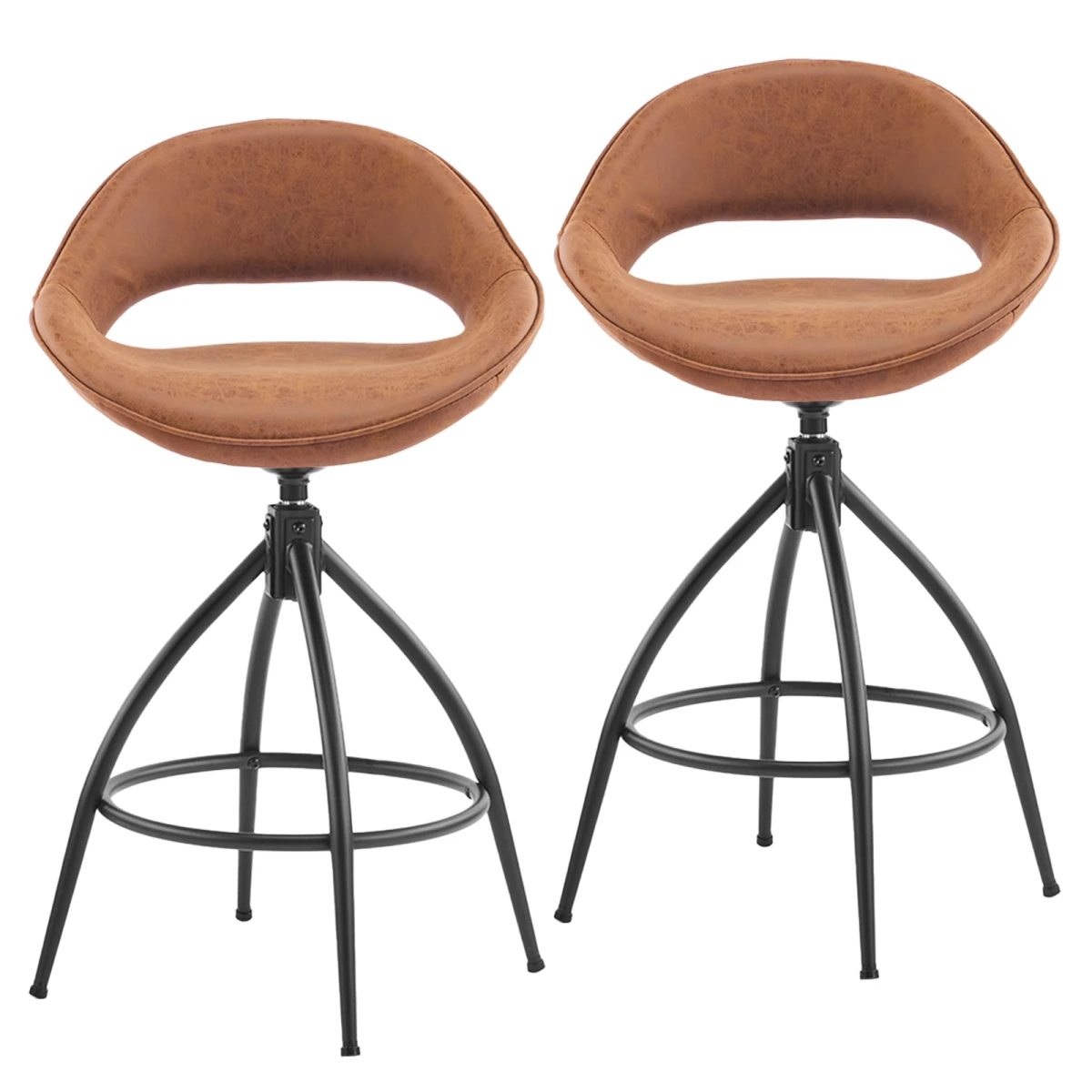 N/A 2pcs hollow backrest PU spray-coated bent iron feet bar stool brown with swivel -