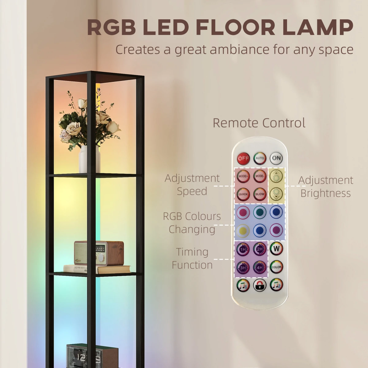 Premium Floor Lamp 4-Tier RGB LED Remote Home by N/A