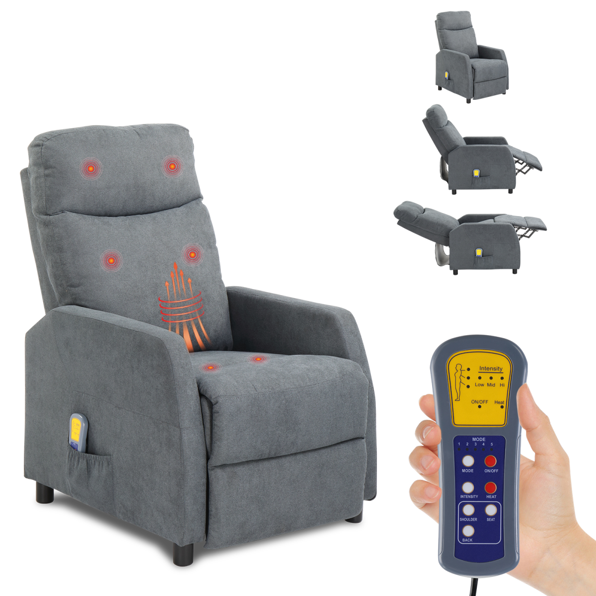 Fabric With 6-Point Massage Heating Function Recliner Light Gray - from N/A