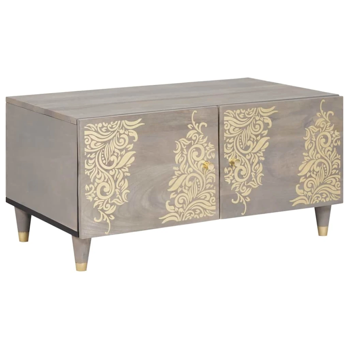 vidaXL vidaXL Coffee Table 80x50x40 cm Solid Mango Wood Gold Ornate Doors Living Room Decor - Coffee Table