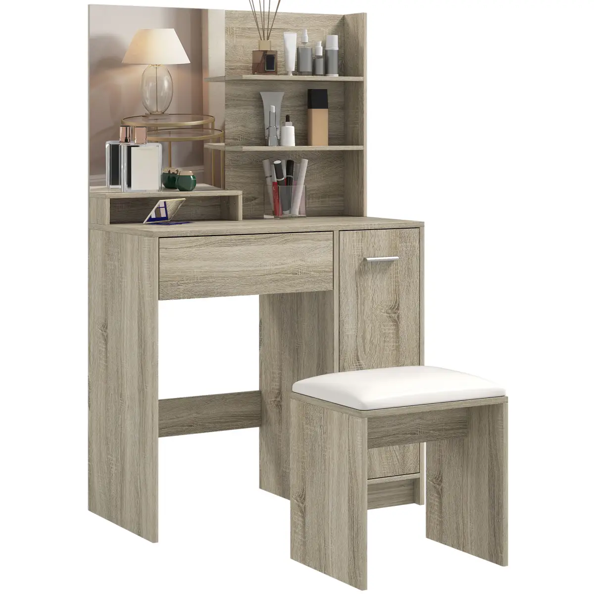 HOMCOM HOMCOM Dressing Table with Mirror and Stool, Makeup Desk for Bedroom - Desk