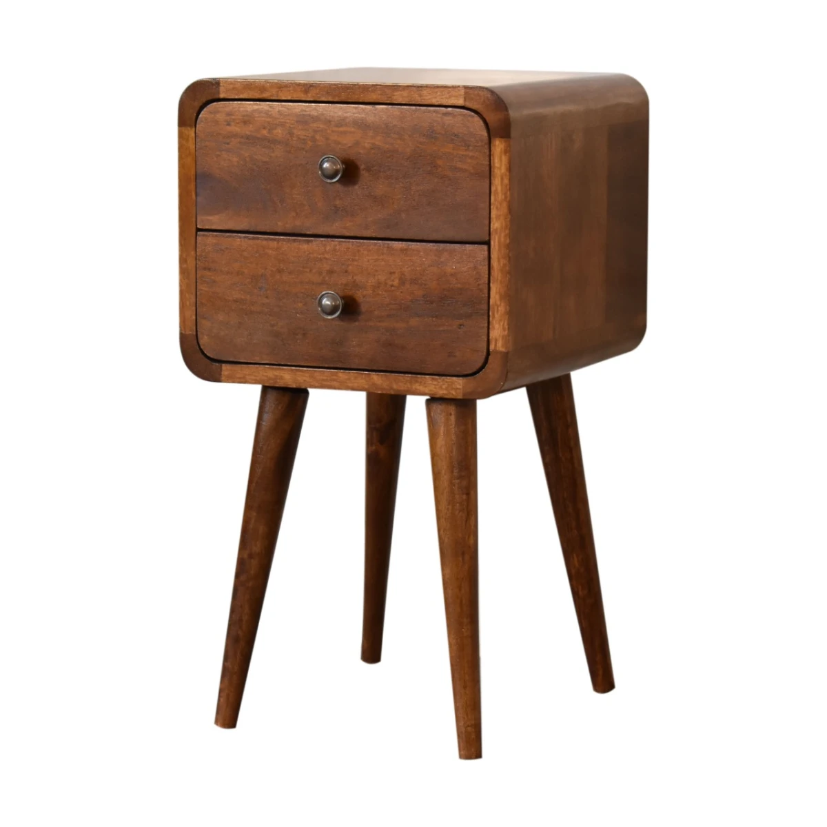 Artisan Furniture Artisan Solid Mango Wood Mini Chestnut Bedside Table With Curved Edges For Small Spaces - Bedside Table