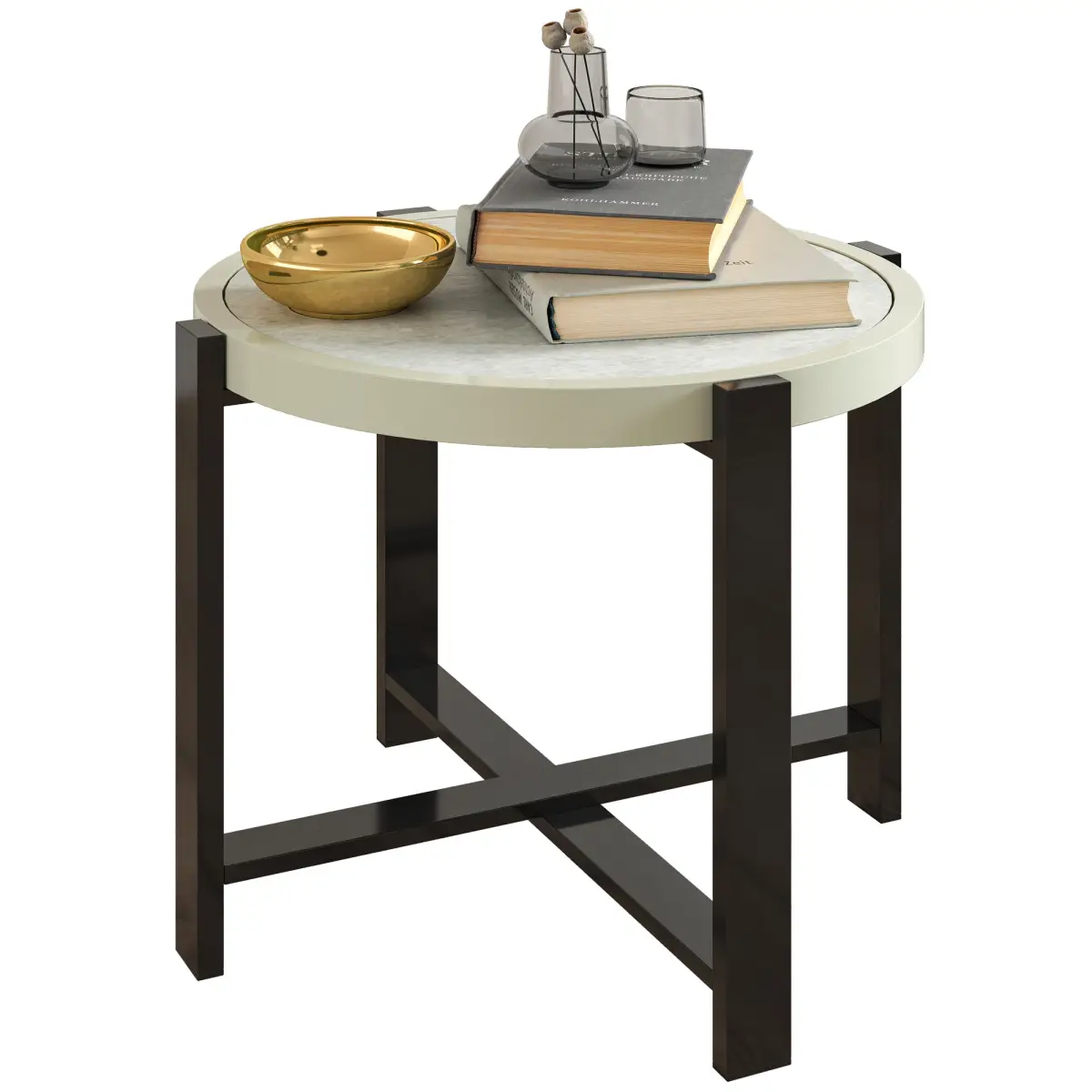 Outsunny Outsunny Round Small Garden Table with Faux Marble Glass Top, Light Grey - Garden Table