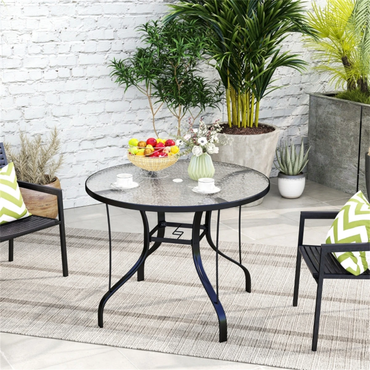 HomeSym Round Glass Table UmbrellaHole Outdoor by N/A