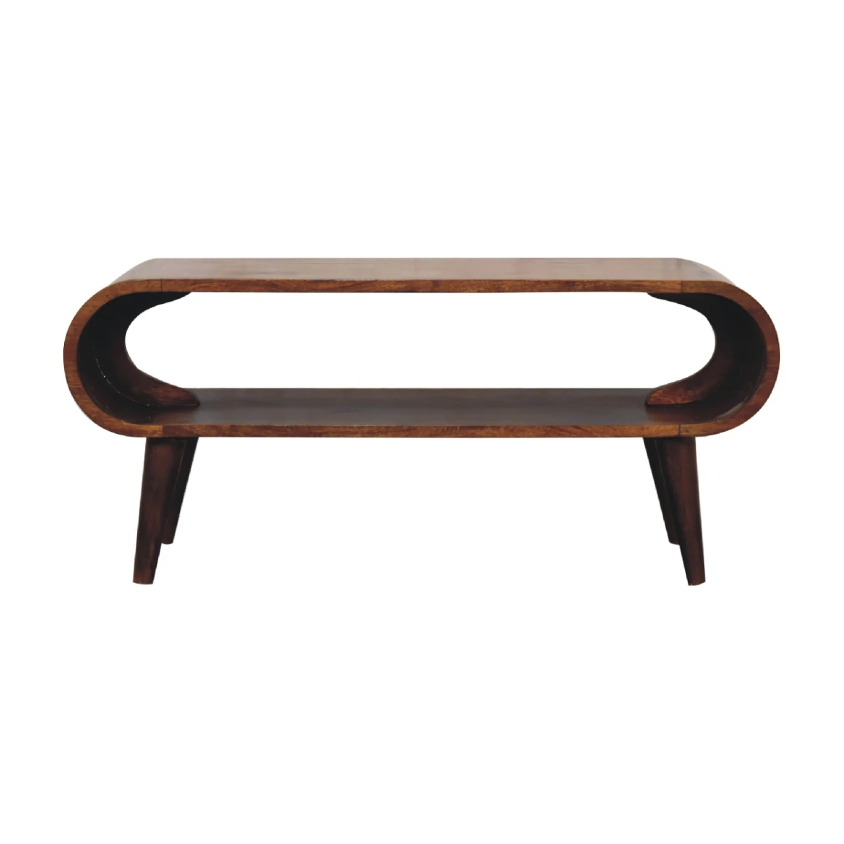 Artisan Coffee Table Compact Solid Mango Wood Chestnut Finish Nordic Smooth Round Edges Family Safe by Artisan Furniture