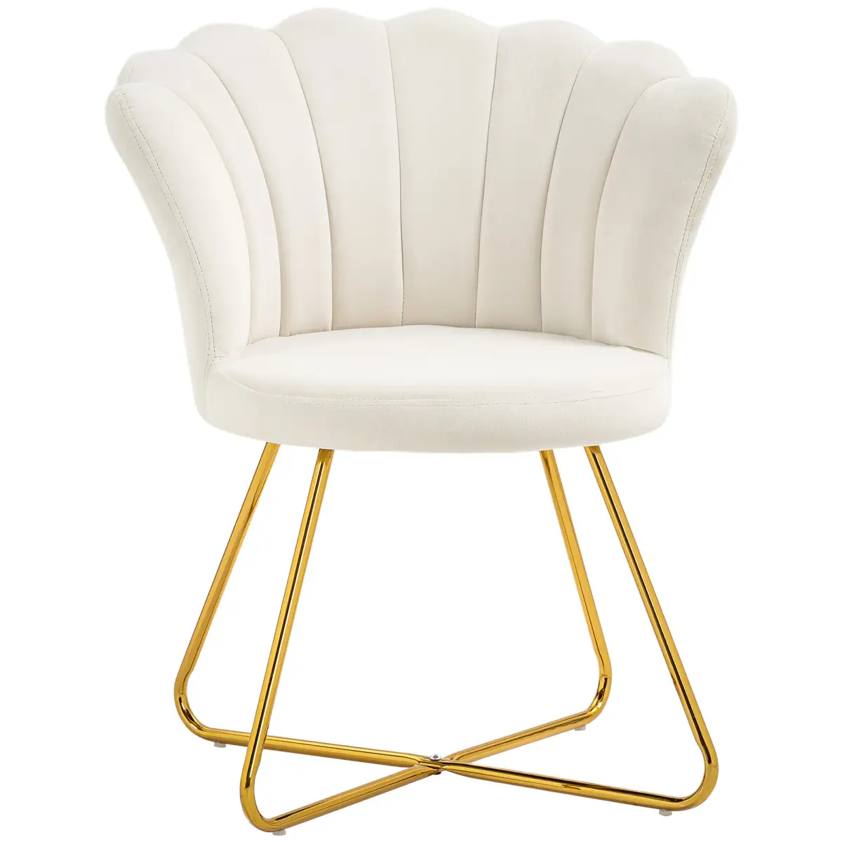 HOMCOM HOMCOM Accent Chair, Velvet Armchair with Lotus Backrest, Steel Legs, Cream - Accent Chair
