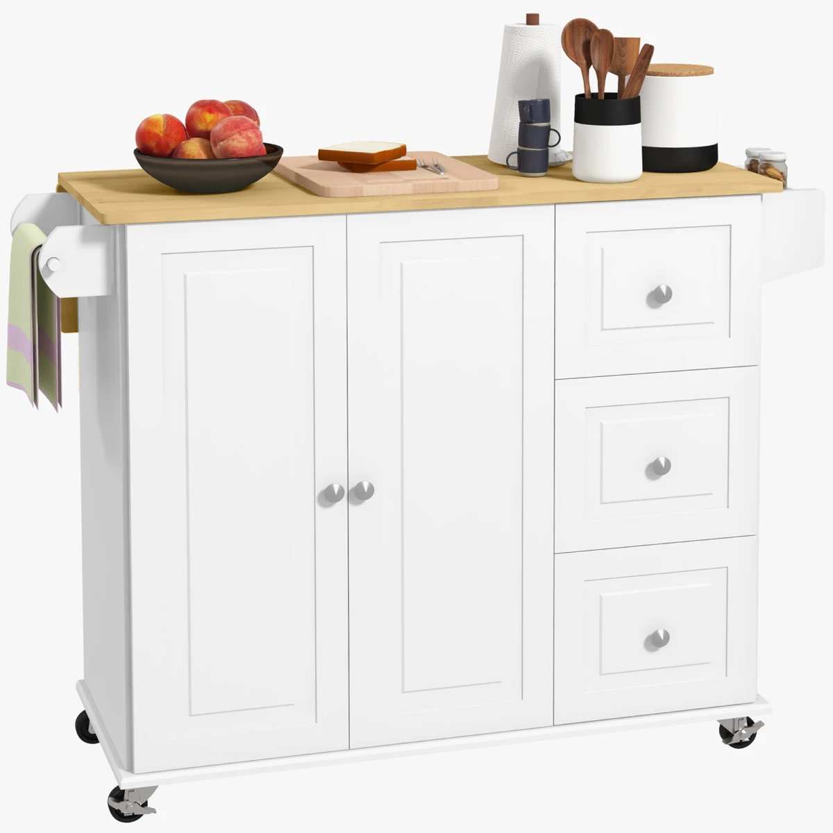 HOMCOM Kitchen Island Cart On Wheels Drop Leaf White Home by HOMCOM