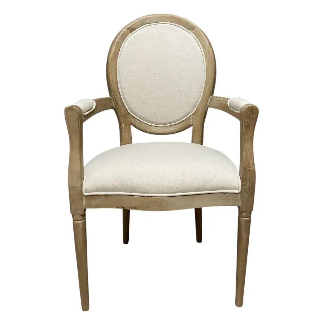 MSL 94CM BROWN FRAME LINEN FABRIC LOUIS CHAIR -