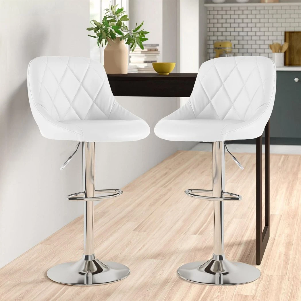 Neo Set of Two White Leather Bar Stools by Neo