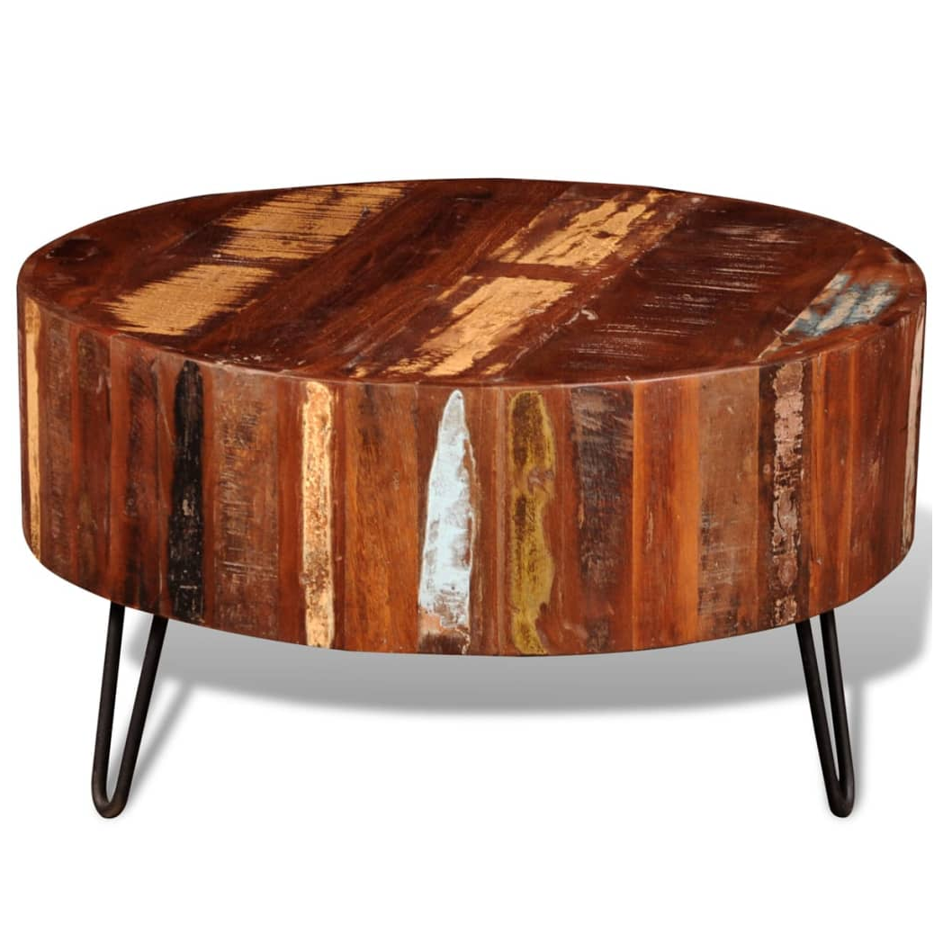 VidaXL Round Reclaimed Wood Coffee Table With Solid Top And Iron Hairpin Legs For Living Rooms by vidaXL