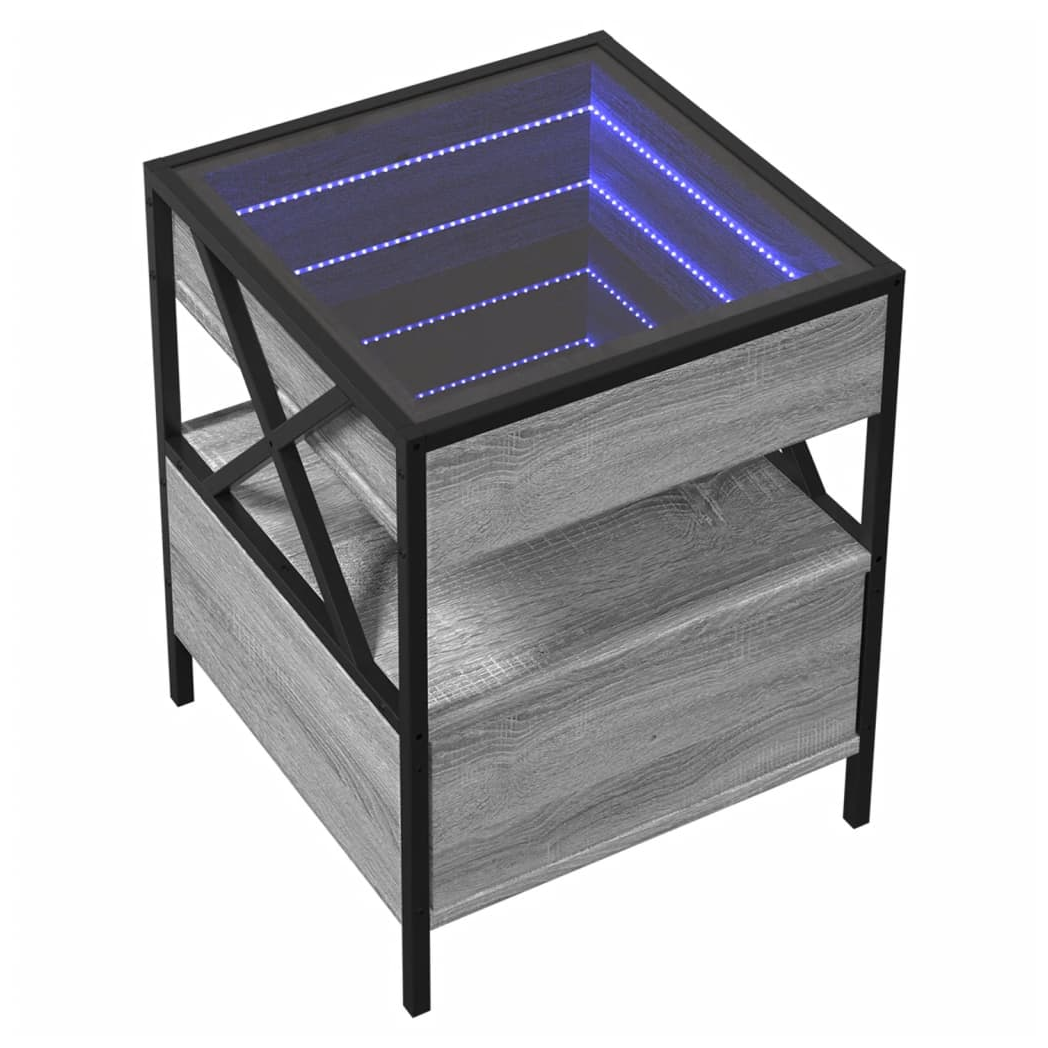 VidaXL Coffee Table 40x40x51 cm Infinity LED Mirror Grey Sonoma for Living Room by vidaXL