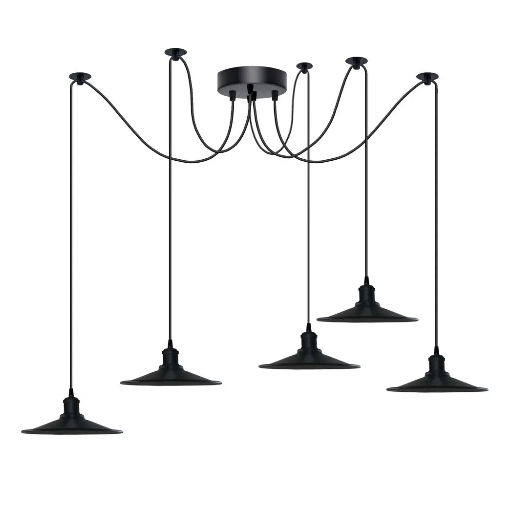 Un-branded Black Vintage 5 Head Cone shaped shade Ceiling Pendant Light Fitting with Adjustable Cord Hanging Light Fixture - Pendant Lights