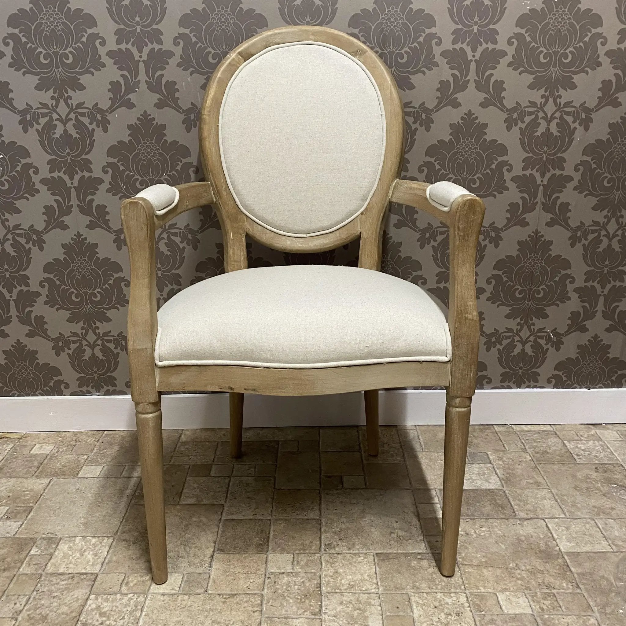 MSL 94CM BROWN FRAME LINEN FABRIC LOUIS CHAIR -