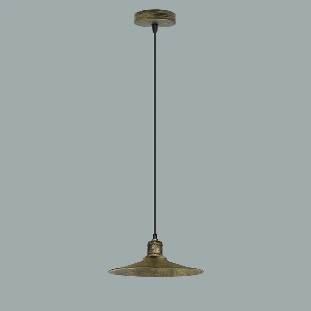 LEDSONE Vintage Industrial Brushed Brass Ceiling Pendant Light Adjustable Cord E27 Base Hand Brushed Finished Flat Cone Shaped - Pendant Lights