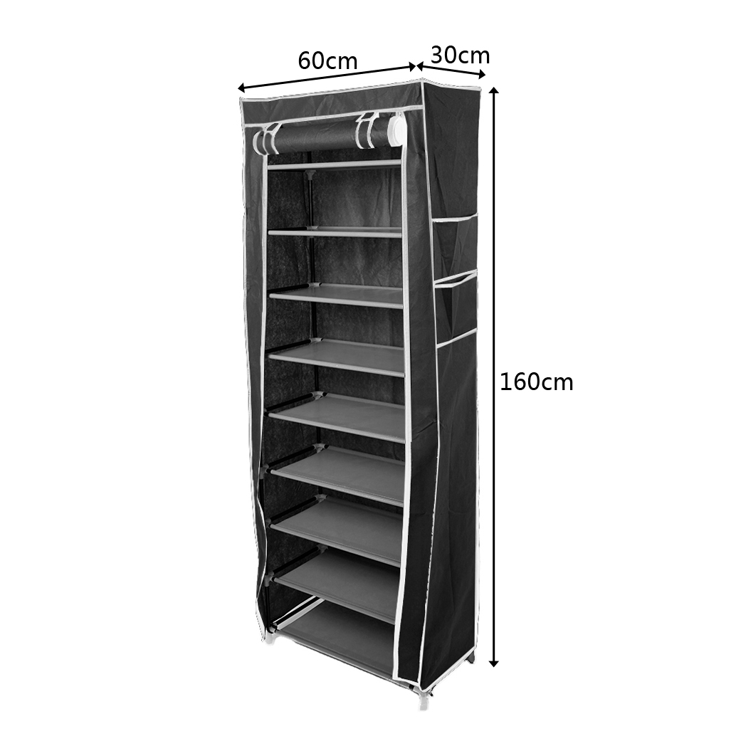 N/A Room-saving 10-Layers 9 Lattices Non-woven Fabric Shoe Rack Black - Wine Rack